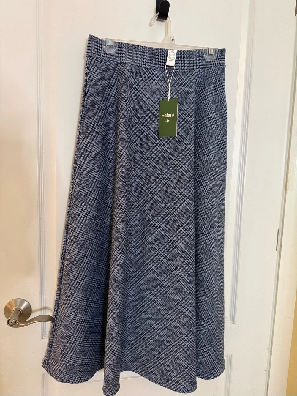 NWT HALARA Blue Plaid A-Line Midi Skirt - Picture 2 of 10